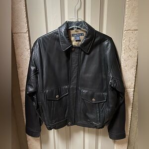 Nautica Men’s Black Leather Jacket- Size 44 (Large)